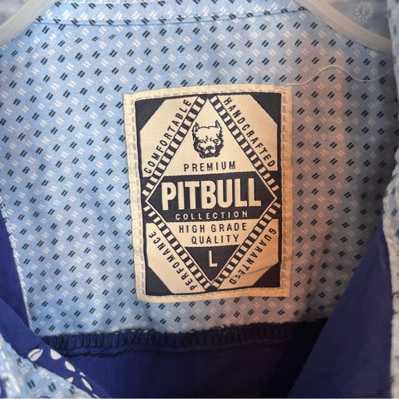 Pitbull brand casual button front shirt-blue with geo-print-Men’s Large - Picture 5 of 12